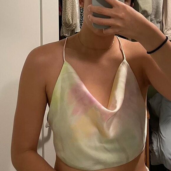 Zara Satin Effect Top XS NWT Pastel Tie Dye Backless Crop Blogger Fav Summer - Picture 9 of 14